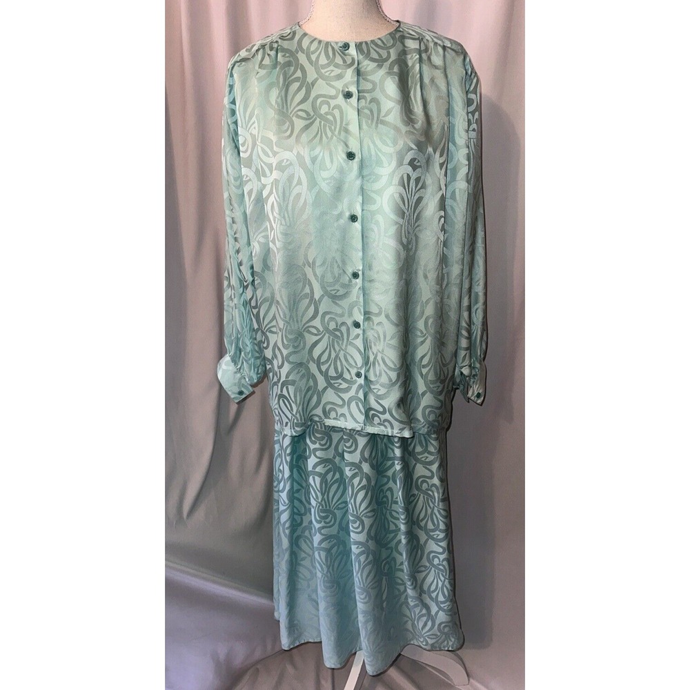Vintage Cashimax 2 Pc Outfit Blouse Skirt Silk Button Elastic Long Sleeve